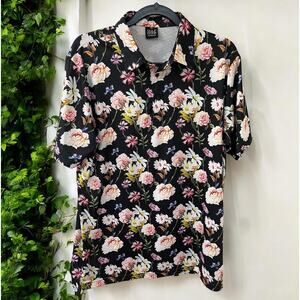 Golf Gods Australia Men's Floral Print Performance Polo Shirt‎ Size XL Black